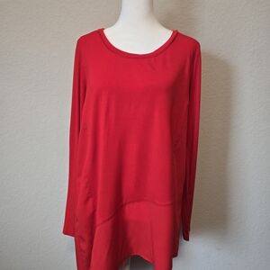 Diane Gilman Cherry Red Long Sleeve Scoop Neck Top